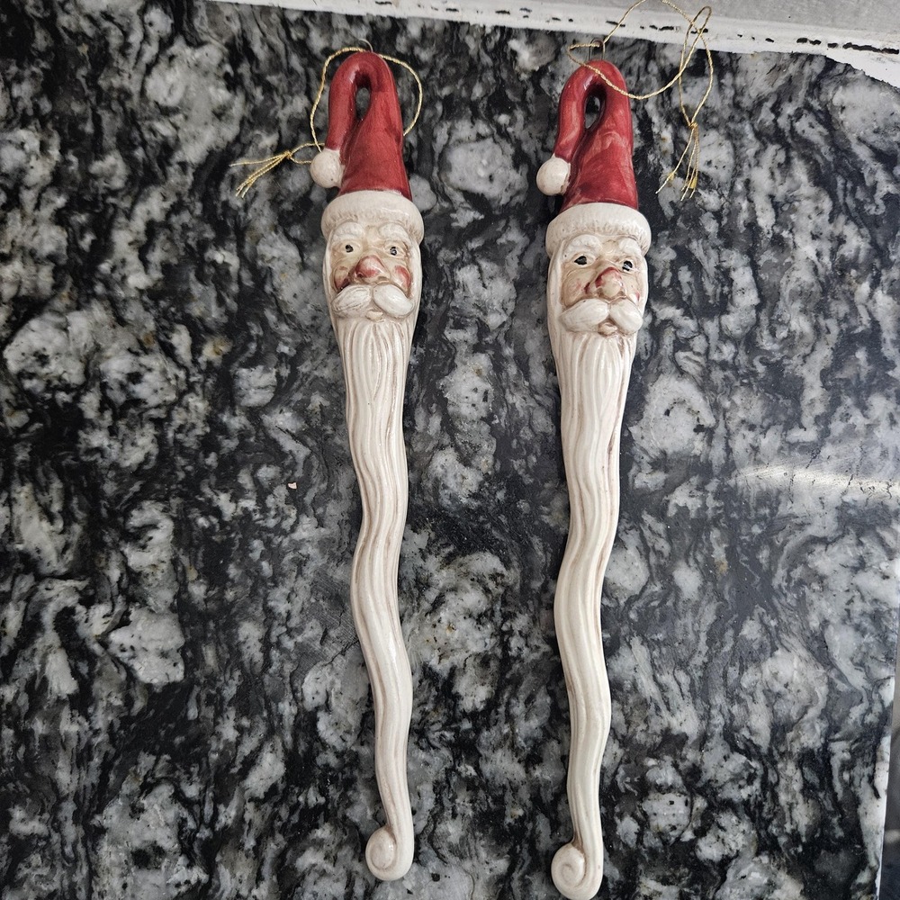 Vintage Ceramic‎ Santa Christmas ornament, Santacicle set of 2